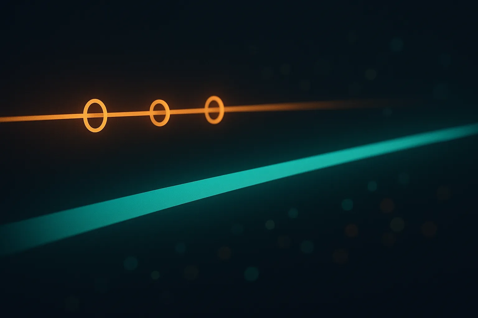 Two parallel corridors of light representing the prescribed route and the research-use-only route