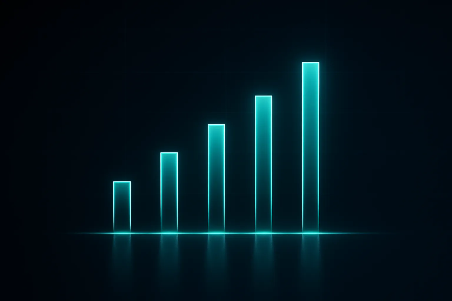 Abstract data visualization of an ascending dose-response curve rendered as teal light trails on dark glass