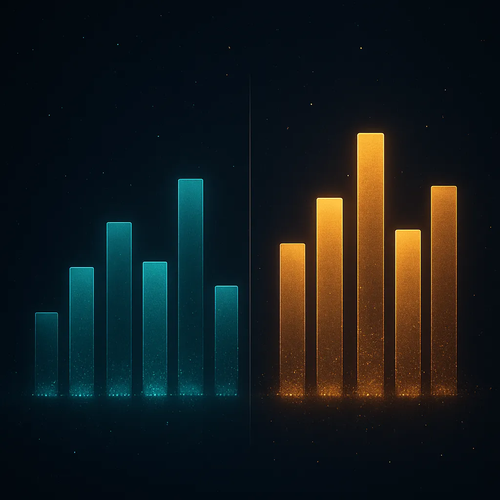 Vendor comparison data visualization with glowing attribute columns