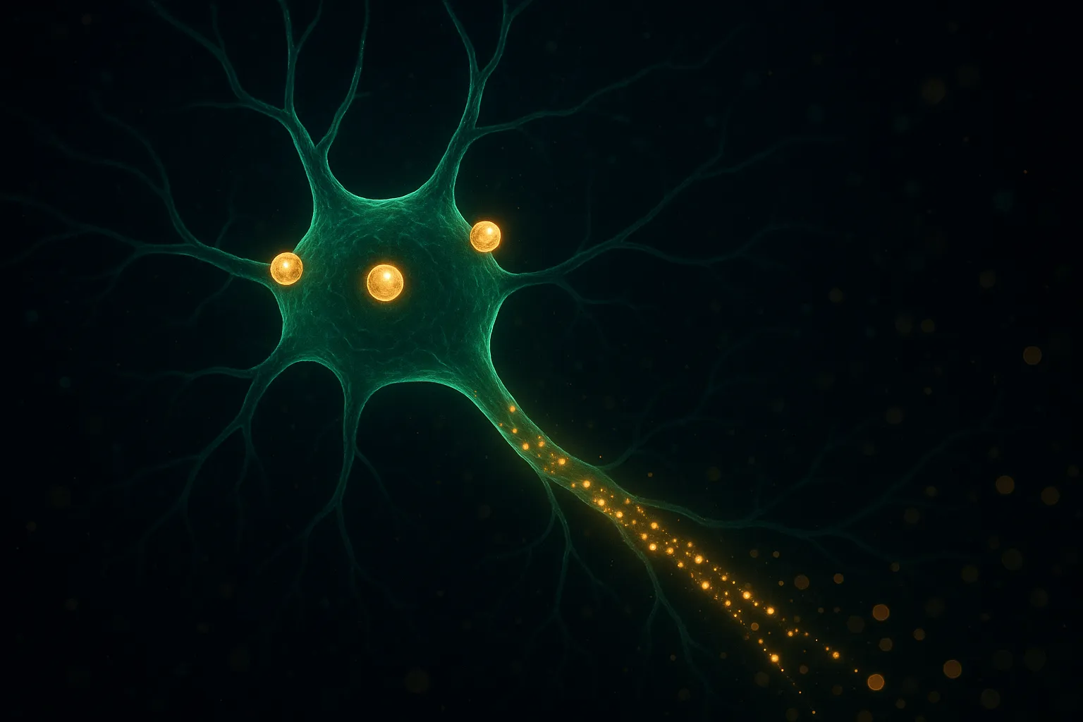 Dark navy scientific composition showing peptide receptor binding to neurons with contrasting signaling intensity
