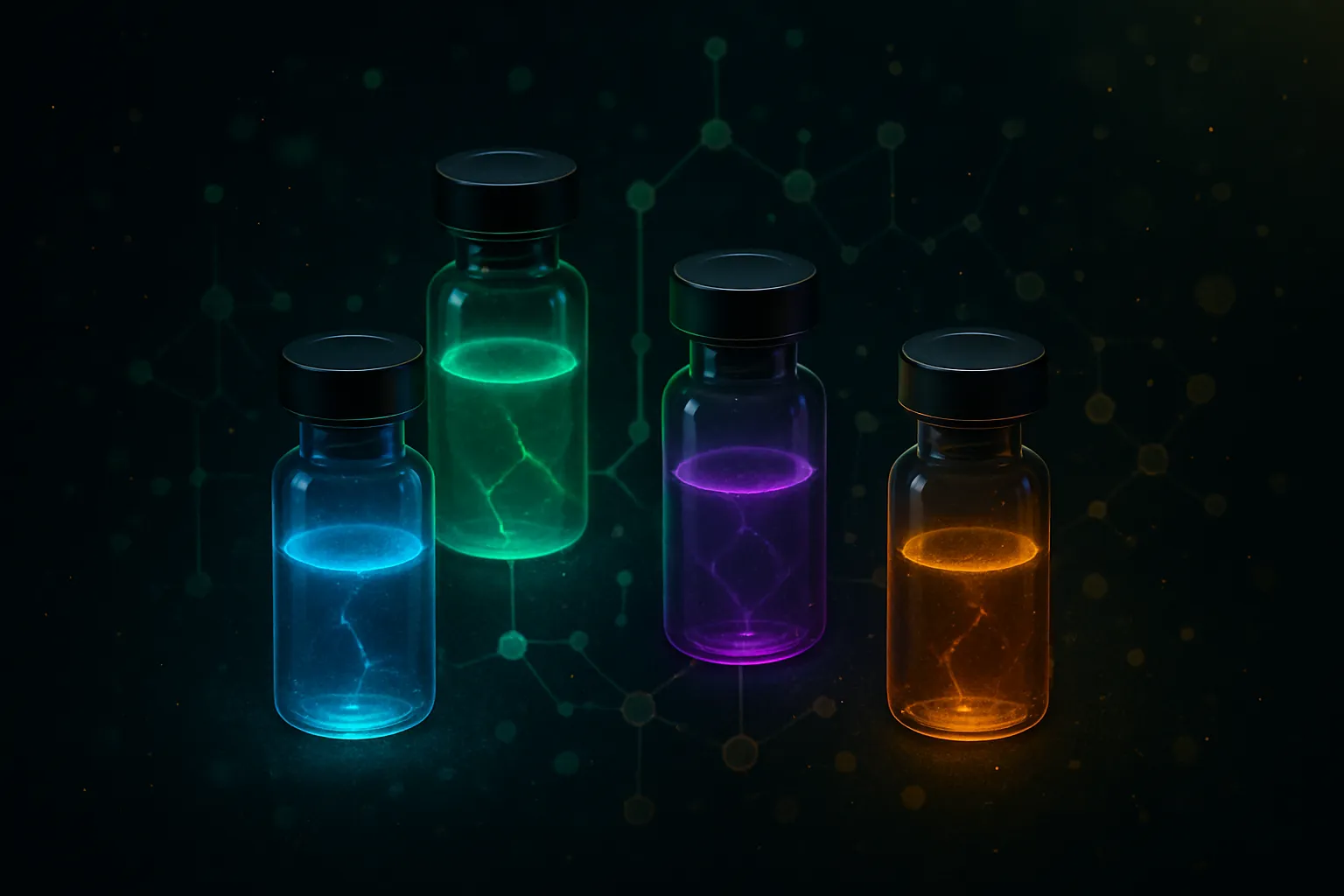 Futuristic visualization of personalized medicine concept with DNA and peptide molecules