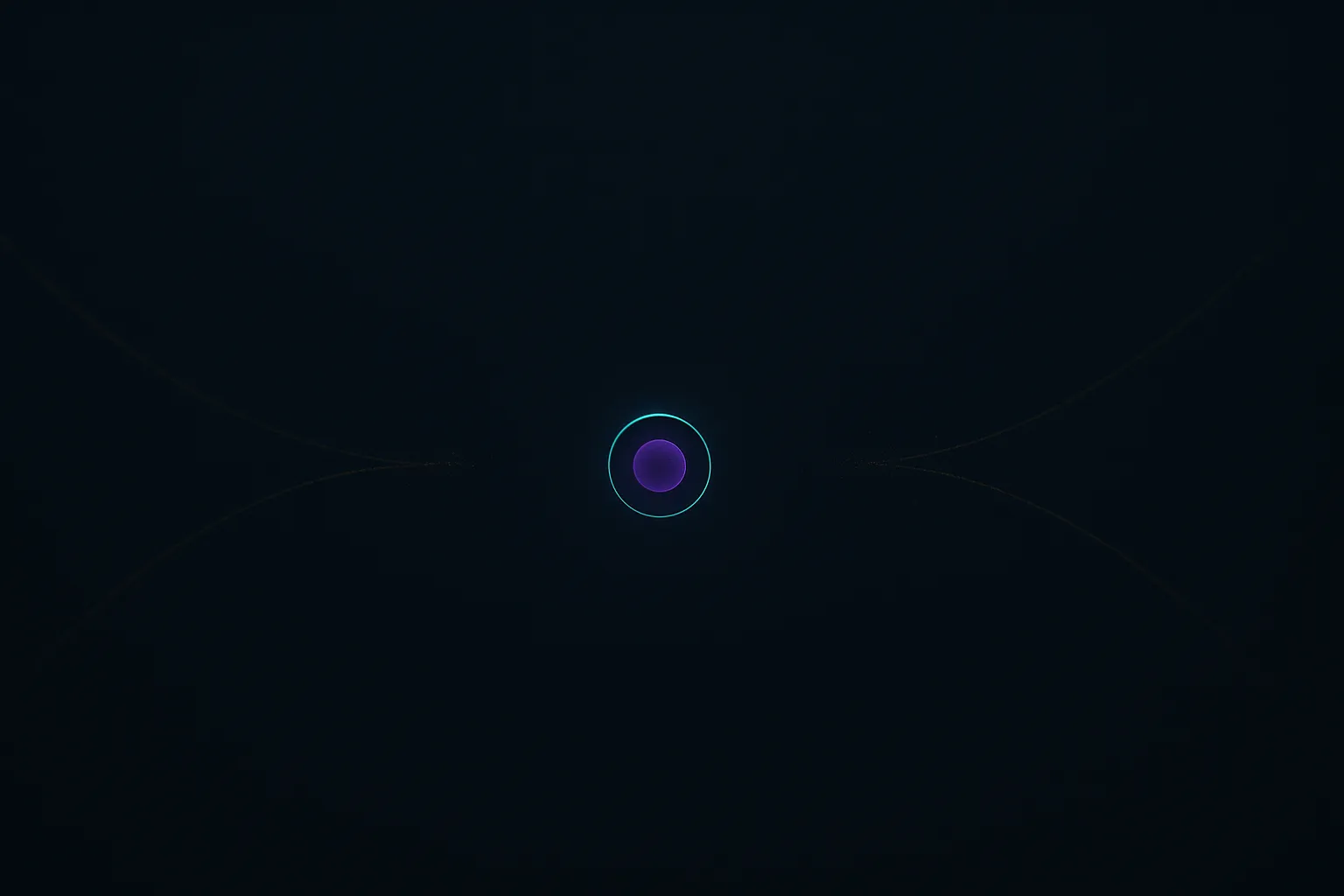 A single glowing violet receptor node ringed by a thin teal wireframe halo floating in deep dark space, with faint amber signal filaments fading into darkness before reaching it