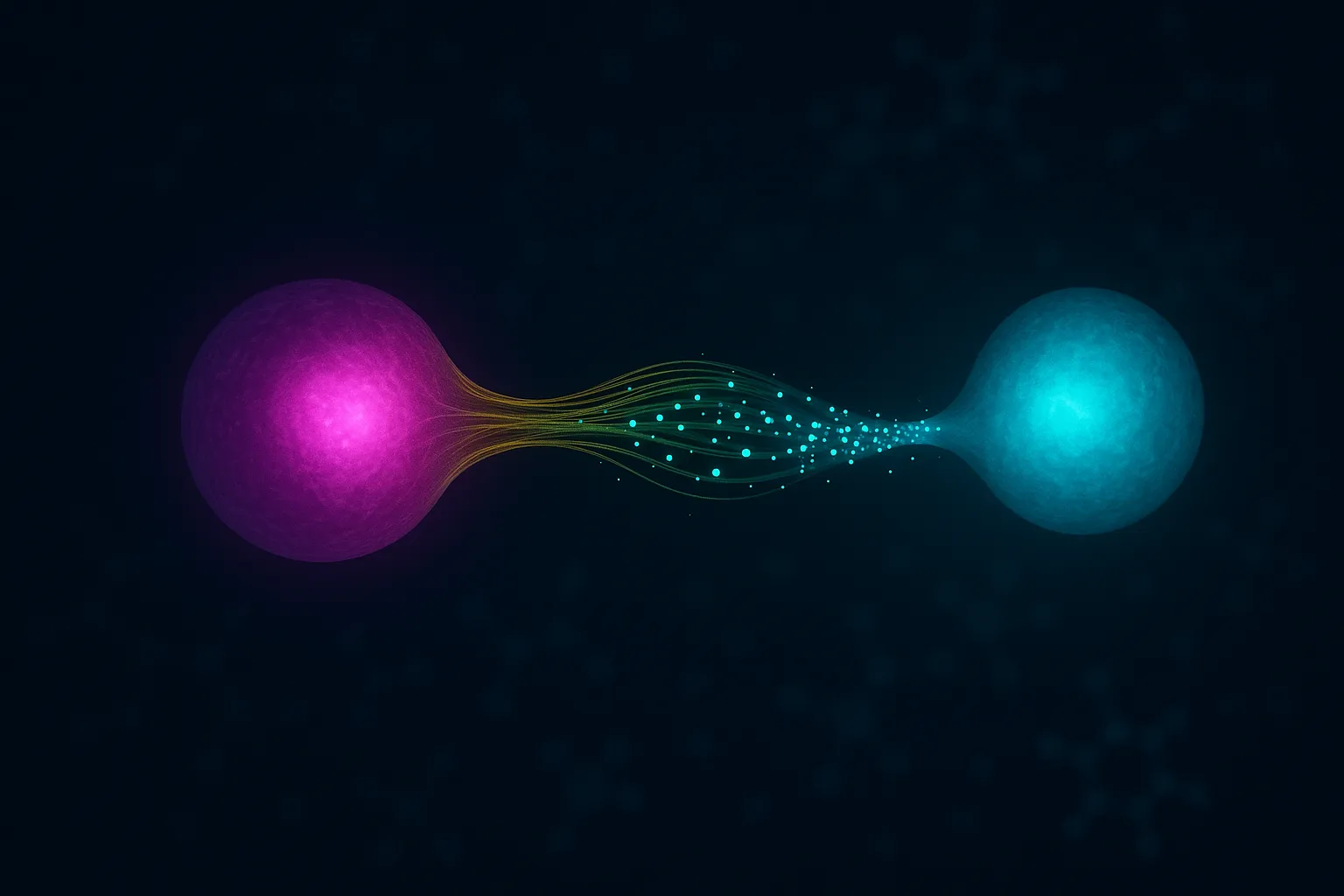 Dopamine particles and amygdala node visualization with glowing blue-violet accents