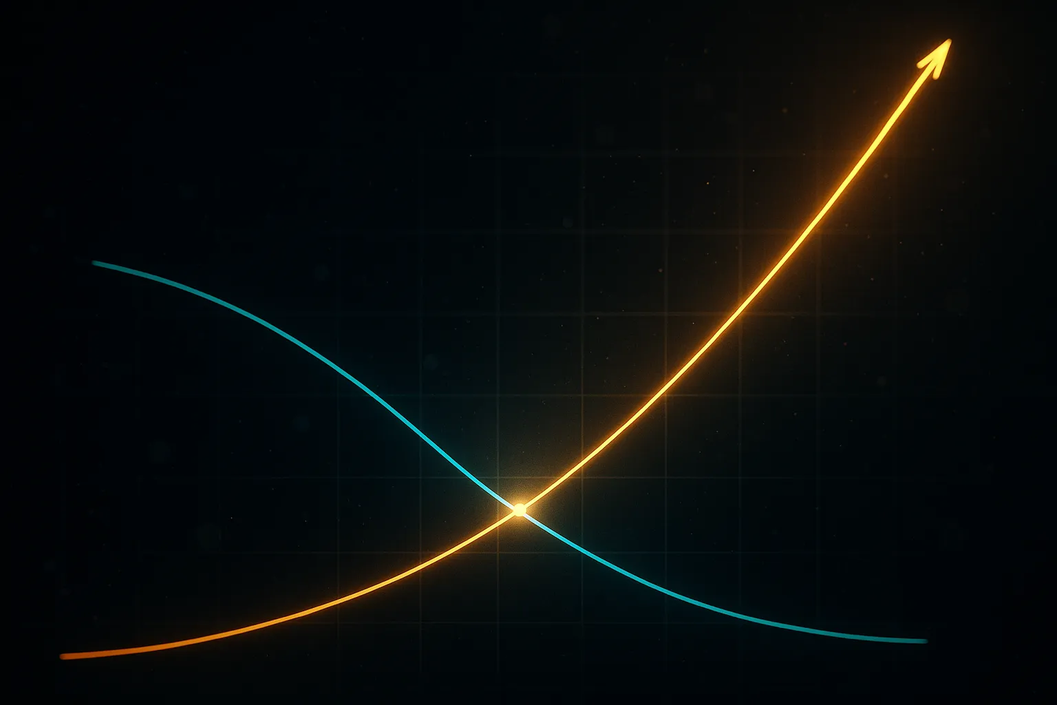 Rising luminous adoption curve against a falling obesity curve on dark navy background