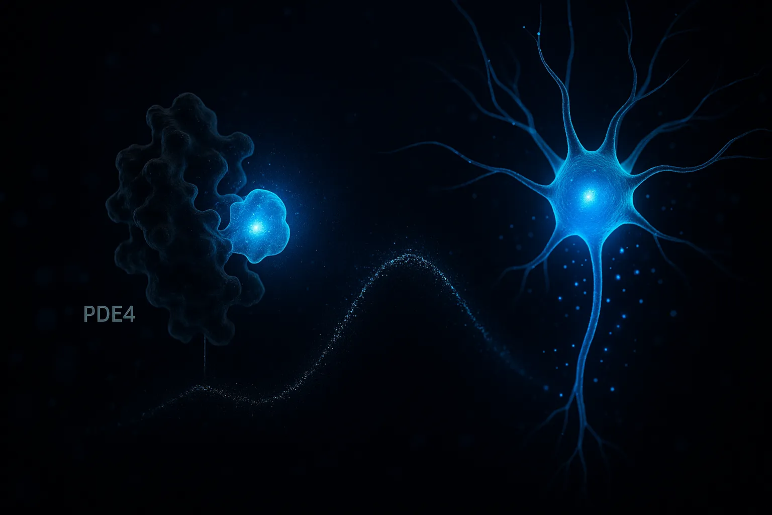 Conceptual visualization of PDE4 inhibition restoring sustained cAMP signaling in GLP-1 receptor neurons