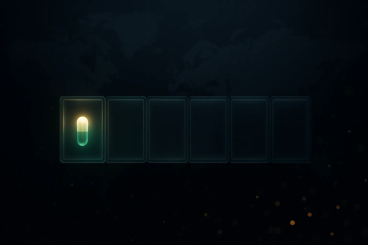 A seven-column glass calendar grid with one cell glowing and containing a small tablet