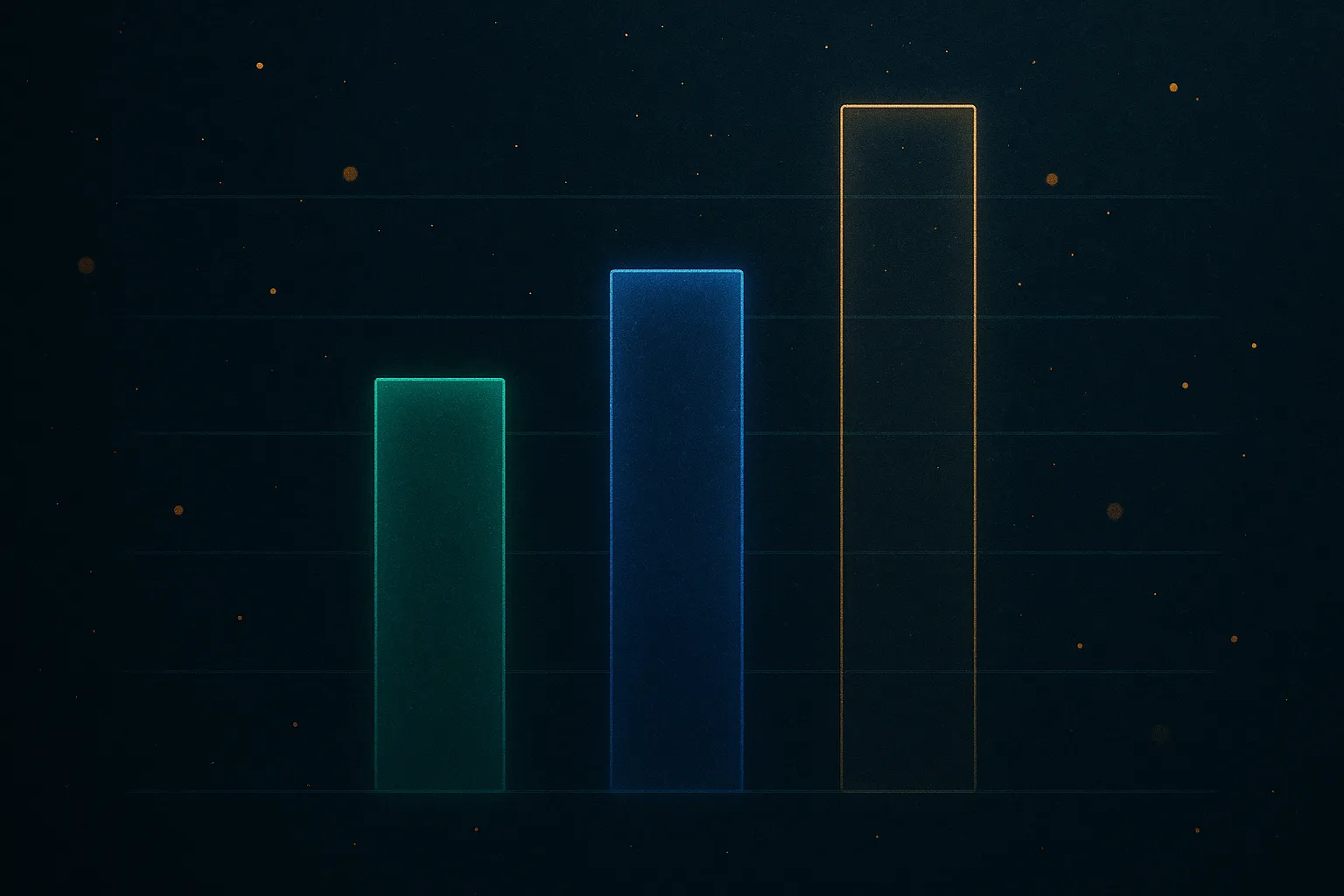 Two glowing data bars of different heights beside a faint outlined third bar suggesting an omitted comparison