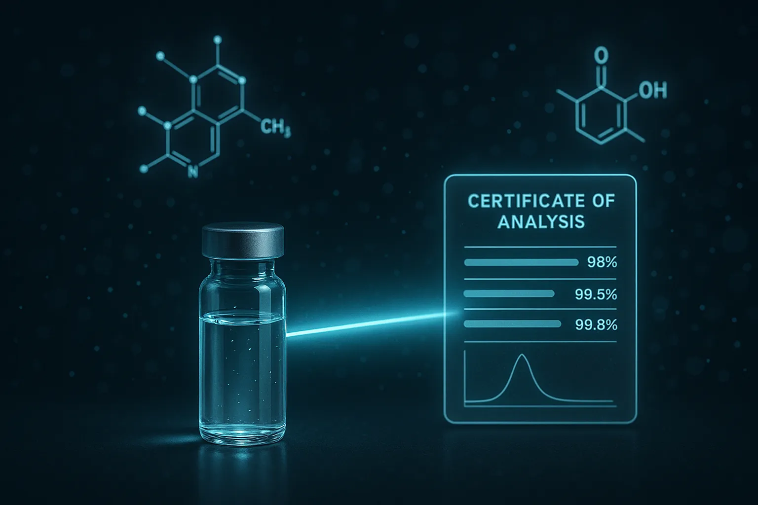 Peptide purity analysis showing HPLC testing of a research vial