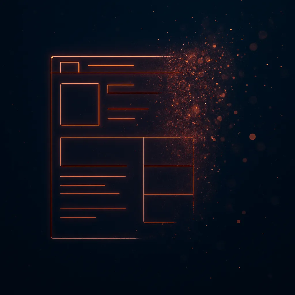 Dissolving vendor website wireframe representing shutdown