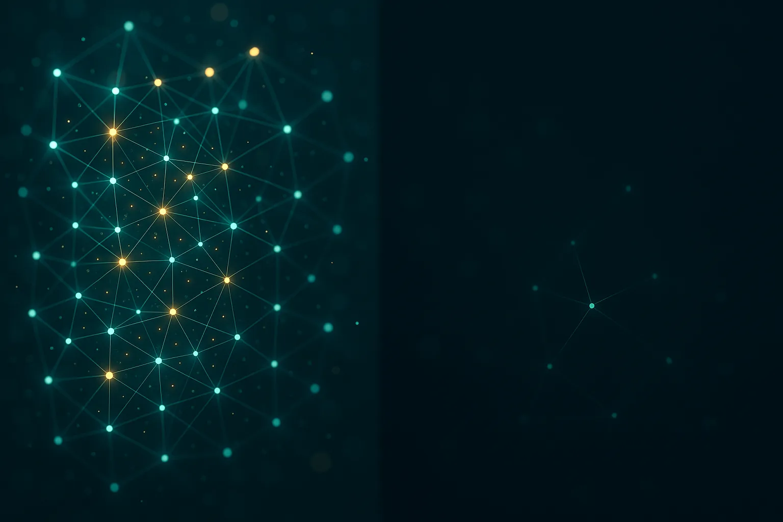 Abstract illustration contrasting a dense lattice of data points with a nearly empty one