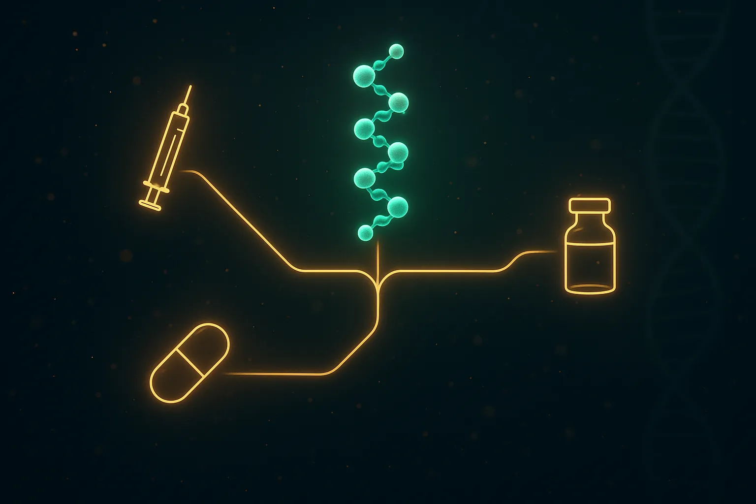 Decision pathway from peptide molecule to injection vial, pill, and pharmacy