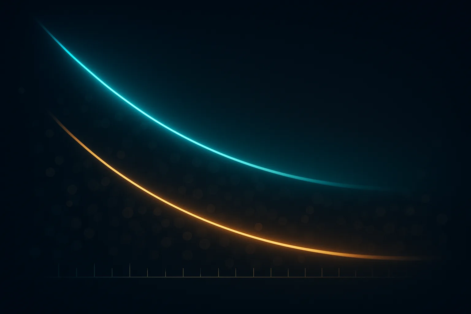 Two descending survival curves of light, the cool teal one extending markedly further to the right than the amber one below it