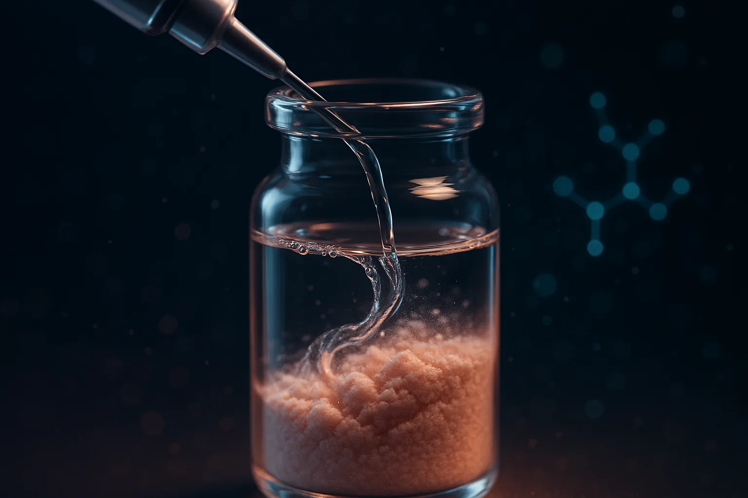 SNAP-8 powder dissolving down the vial wall