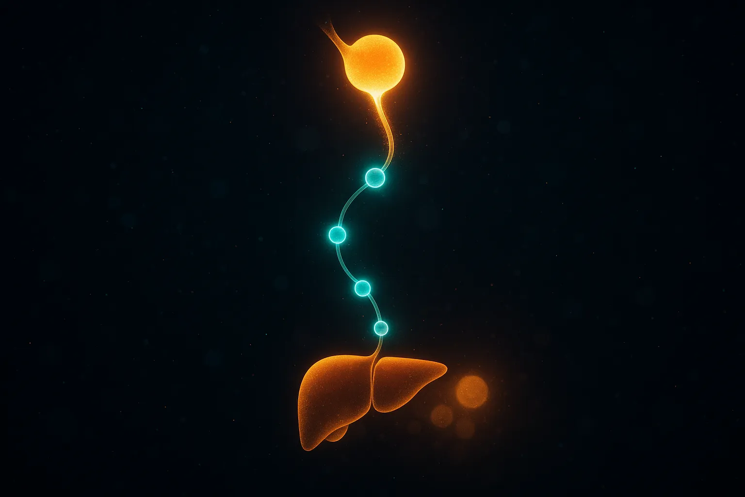 Abstract growth-hormone axis showing a pituitary pulse descending through receptor nodes