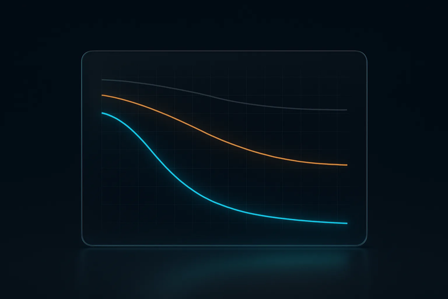 A dark data dashboard showing two diverging weight-loss curves in teal and amber over 76 weeks, with a third flat grey placebo line
