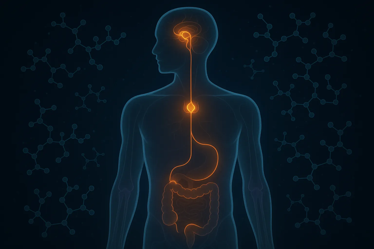 Scientific visualization of adolescent endocrine system with peptide interaction pathways highlighted