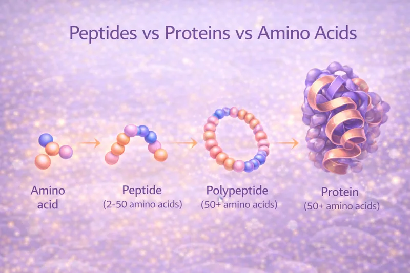 Peptides vs proteins vs amino acids - size comparison