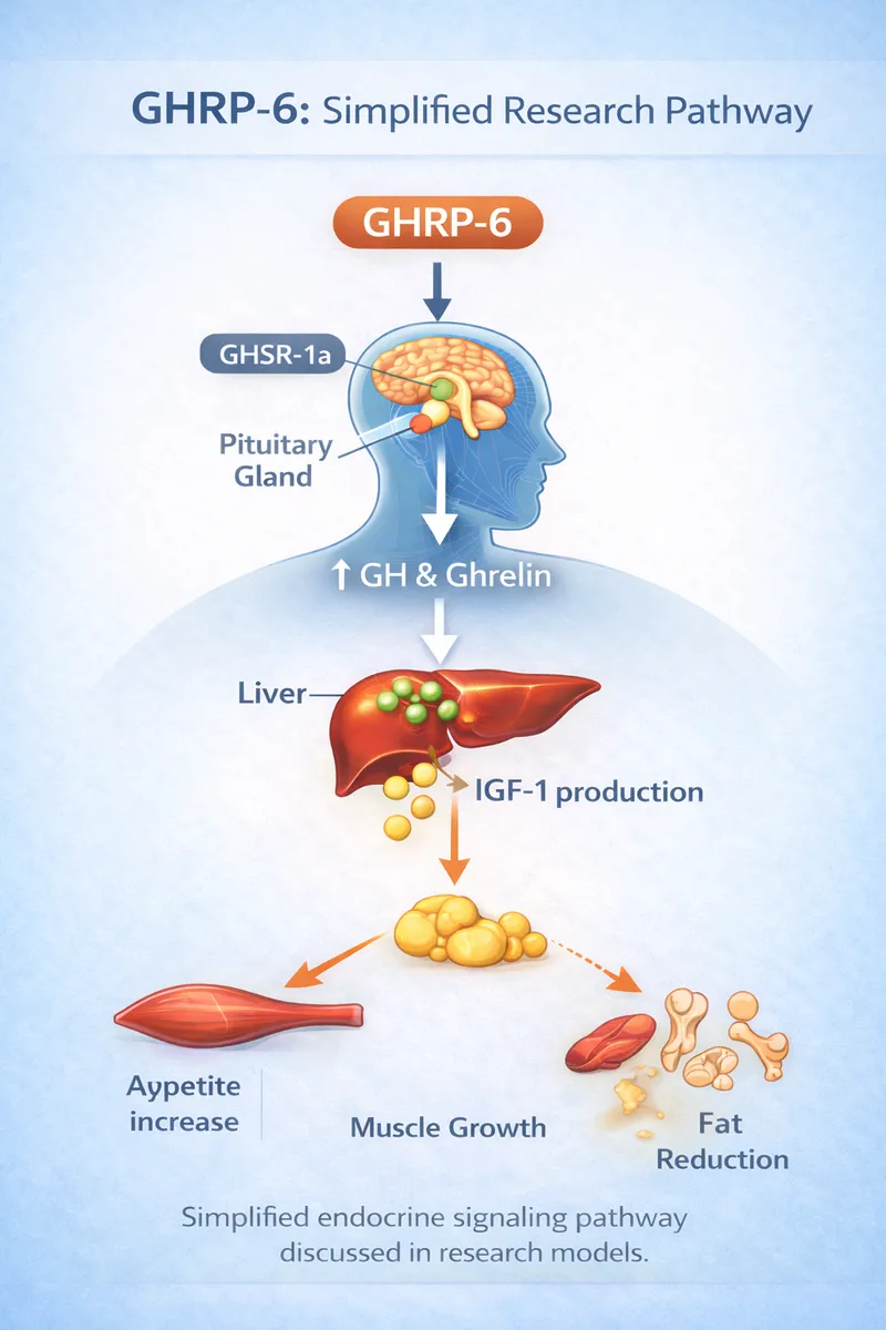 GHRP-6 ghrelin receptor → GH pathway diagram (educational)