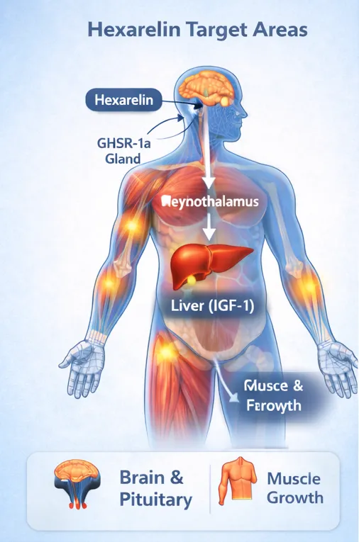Hexarelin body highlight diagram (educational)