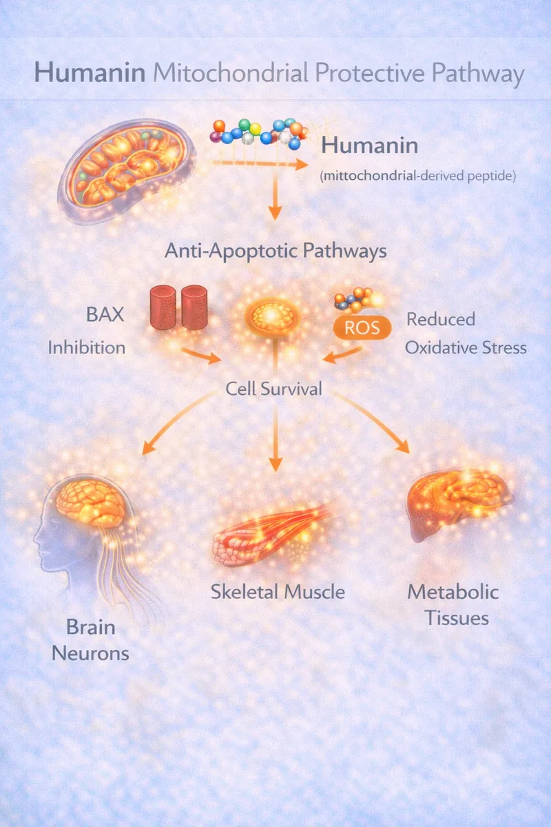 Humanin cytoprotective signaling pathway diagram (educational)