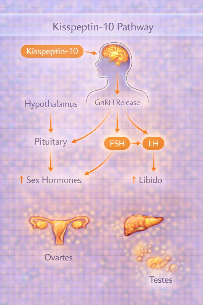Kisspeptin GnRH-LH/FSH reproductive hormone axis pathway diagram (educational)