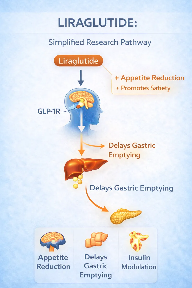 Liraglutide GLP-1 receptor signaling pathway diagram (educational)