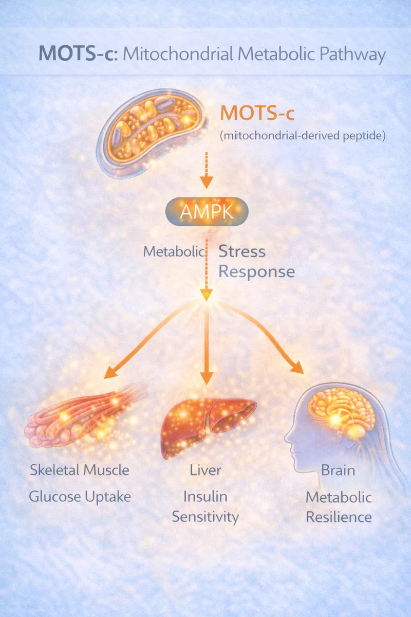 MOTS-c AMPK activation and metabolic pathway diagram (educational)