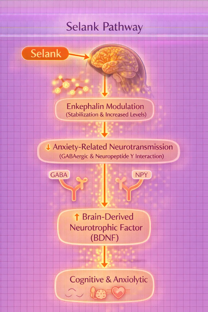 Selank GABA modulation and anxiolytic pathway diagram (educational)