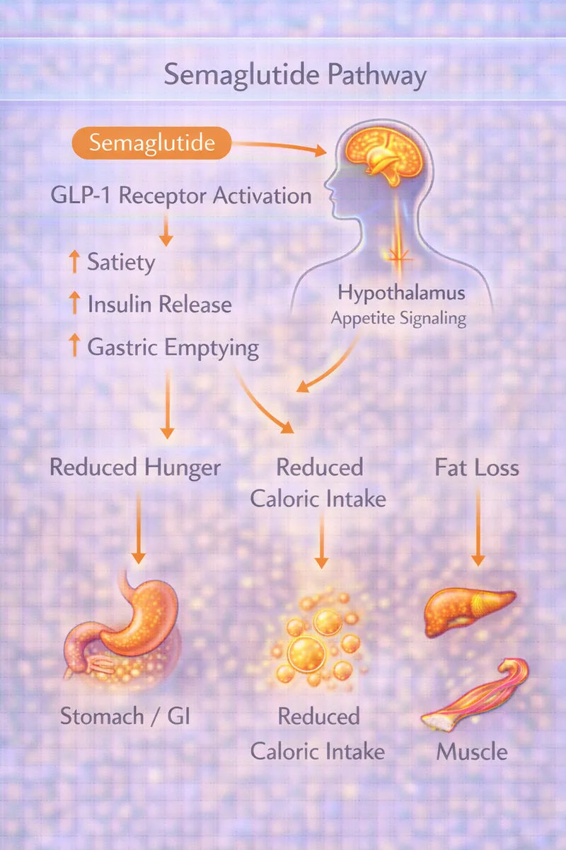 Semaglutide GLP-1 receptor signaling pathway diagram (educational)