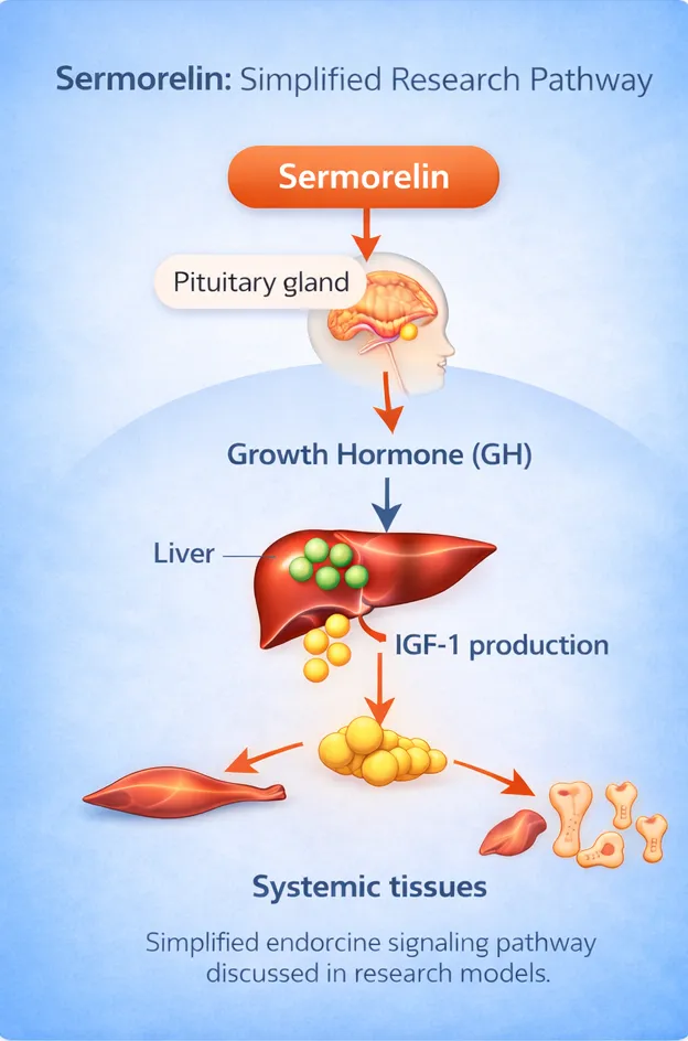 Sermorelin simplified GH → IGF-1 pathway diagram (educational)