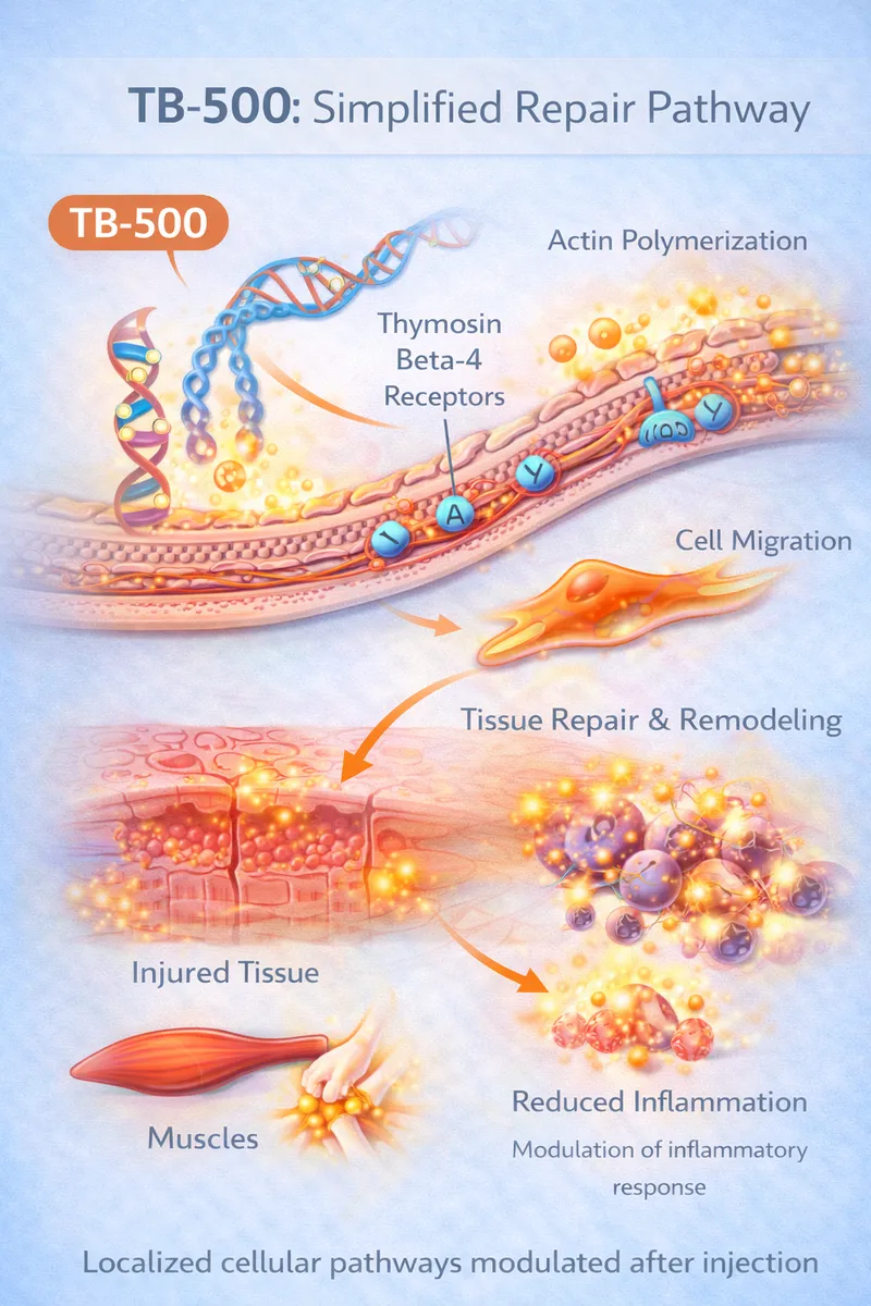 TB-500 tissue repair pathway diagram (educational)
