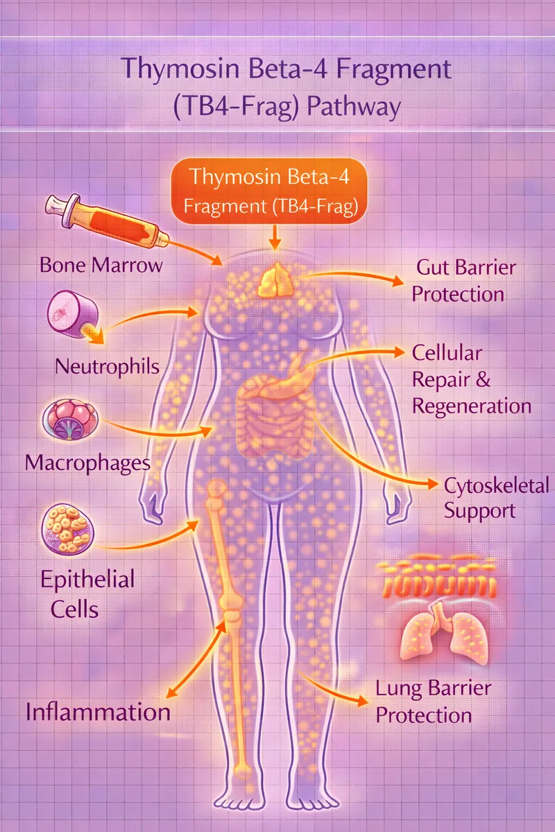Thymosin Beta-4 actin sequestration and cell migration pathway diagram (educational)